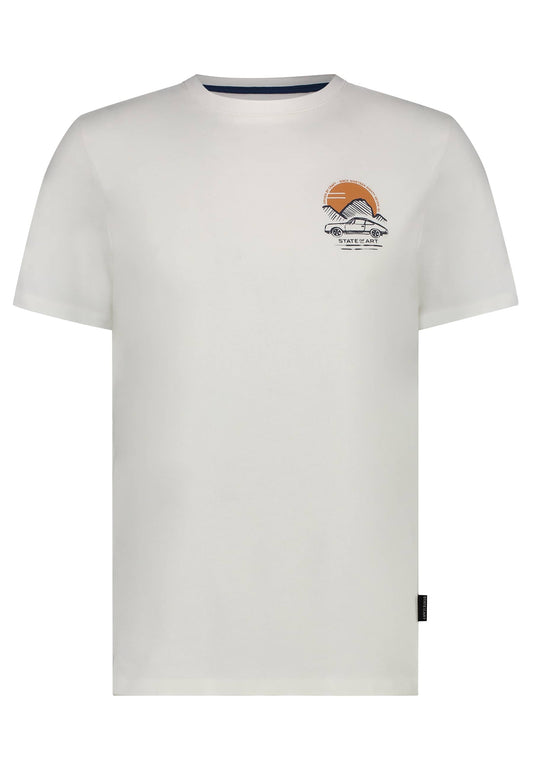 Wit katoenen T-shirt met ronde hals en opdruk State of Art -14373/1100