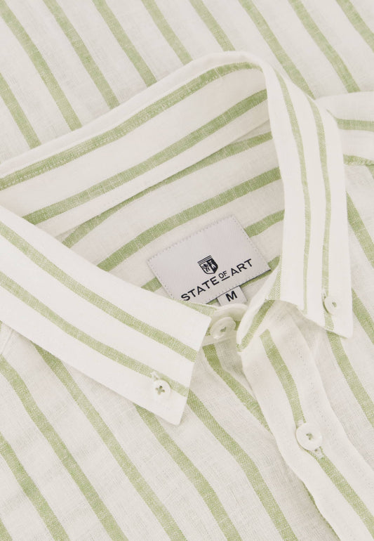 Groen gestreept katoenen linnen regular fit hemd State of Art - 14312/1131