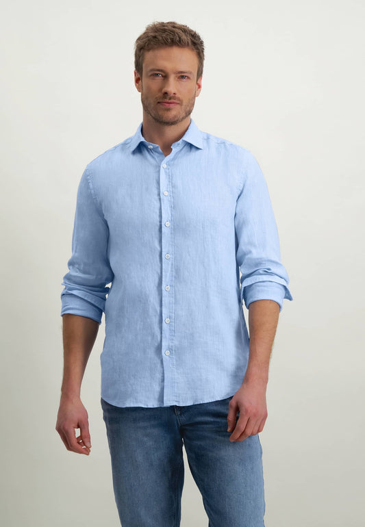 Lichtblauw linnen regular fit hemd State of Art - 14314/5300
