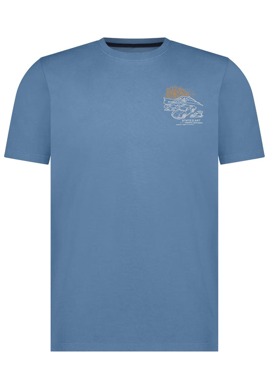 Blauw katoenen T-shirt met ronde hals en opdruk State of Art - 14374/5600