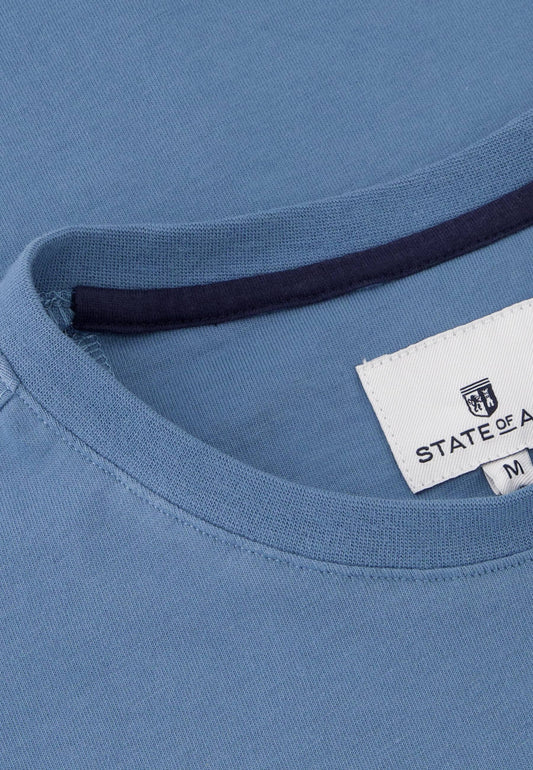 Blauw katoenen T-shirt met ronde hals en opdruk State of Art - 14374/5600