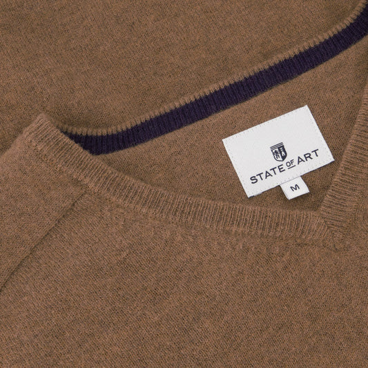 Bruine wollen pullover met V-hals State of Art - 23000/8400