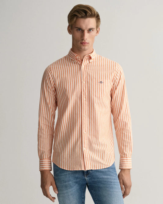 Oranje gestreept katoenen linnen regular fit hemd Gant - 3230057/834