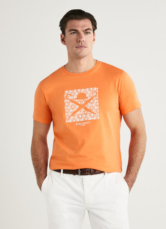 Oranje katoenen classic fit T-shirt met opdruk Hackett - HM500640/131
