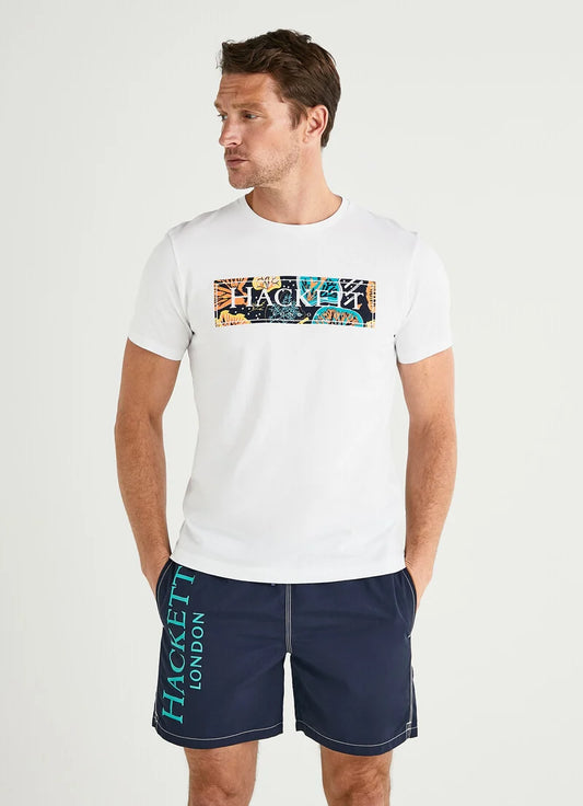 Wit katoenen classic fit T-shirt met print Hackett- HM500641/8GN