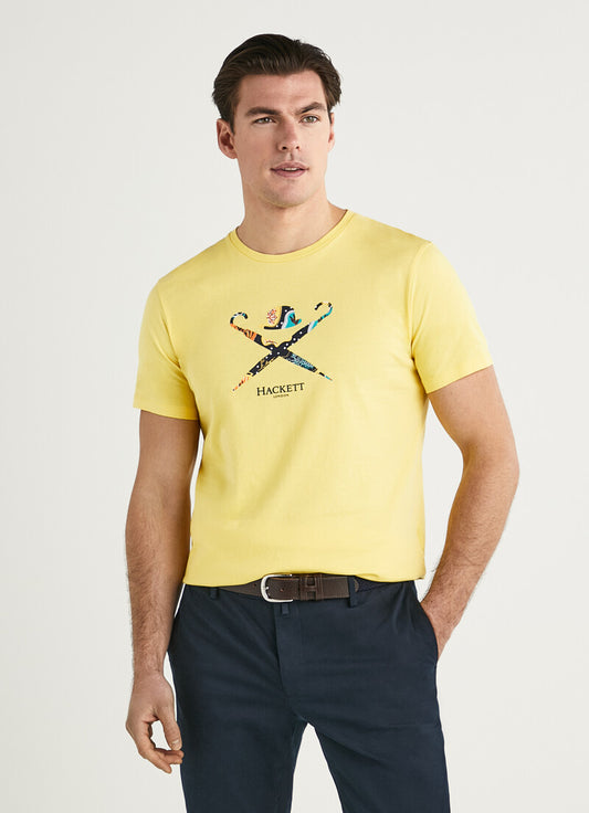Geel katoenen classic fit T-shirt met opdruk Hackett - HM500642/0BW