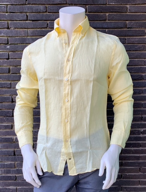 Geel linnen slim fit hemd Hackett - HM308746