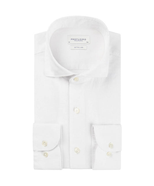Wit katoenen linnen slim fit overhemd Profuomo - PPUH10017A