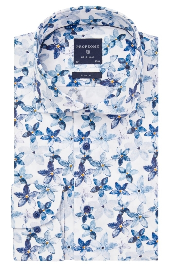 Blauw shirt met bloemen Profuomo - PPRH1A1094