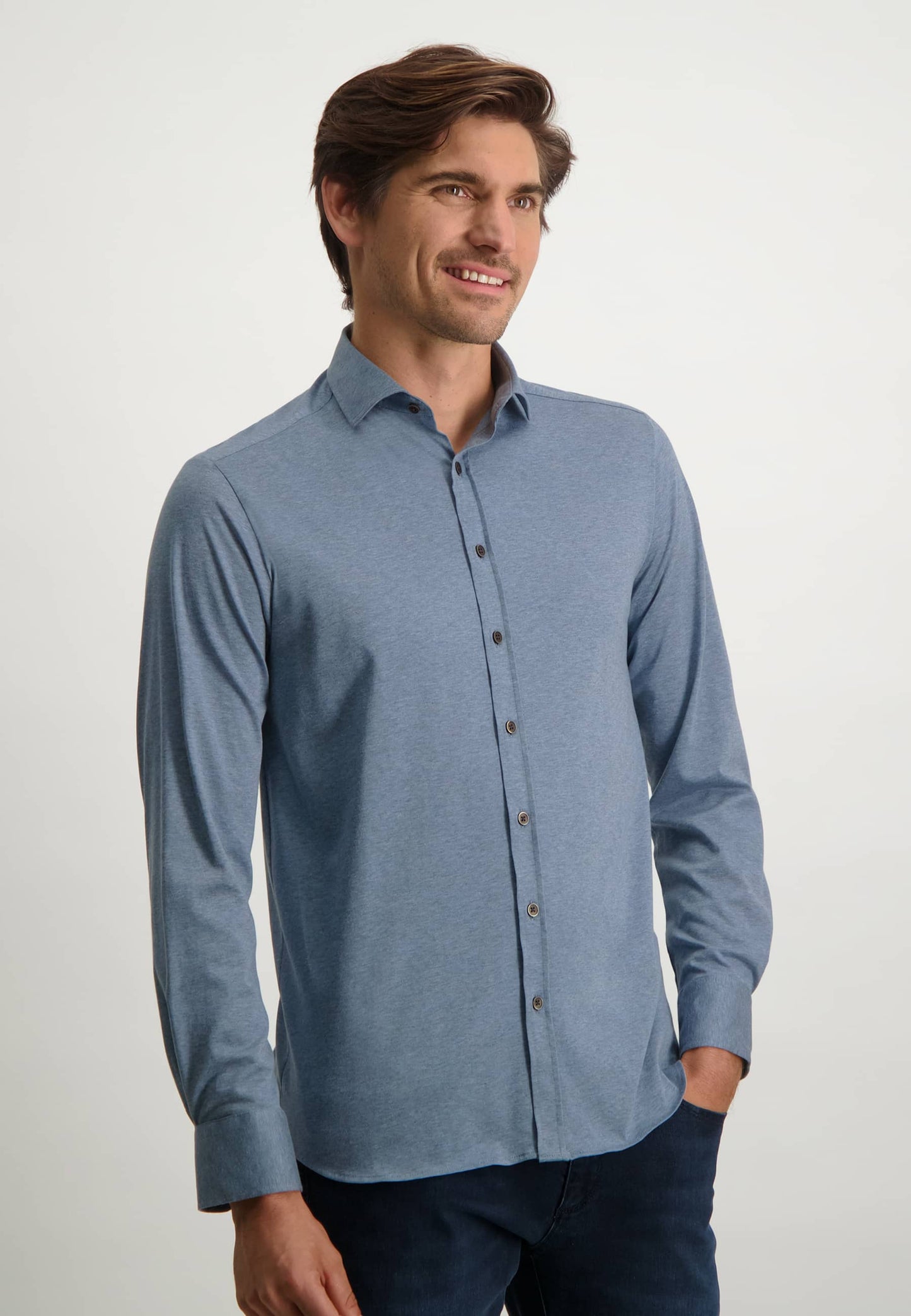 Blauw tricot regular fit overhemd State of Art - 22289/5600