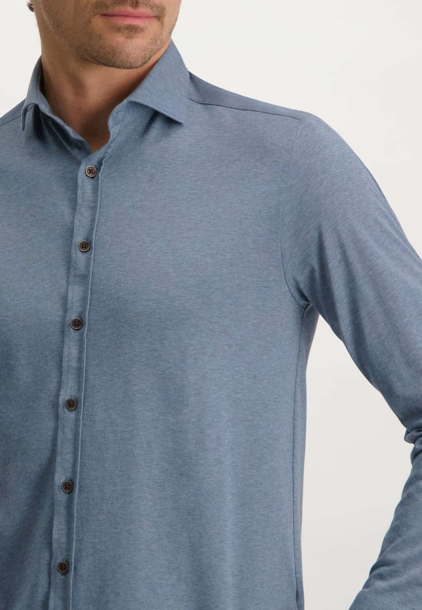 Blauw tricot regular fit overhemd State of Art - 22289/5600