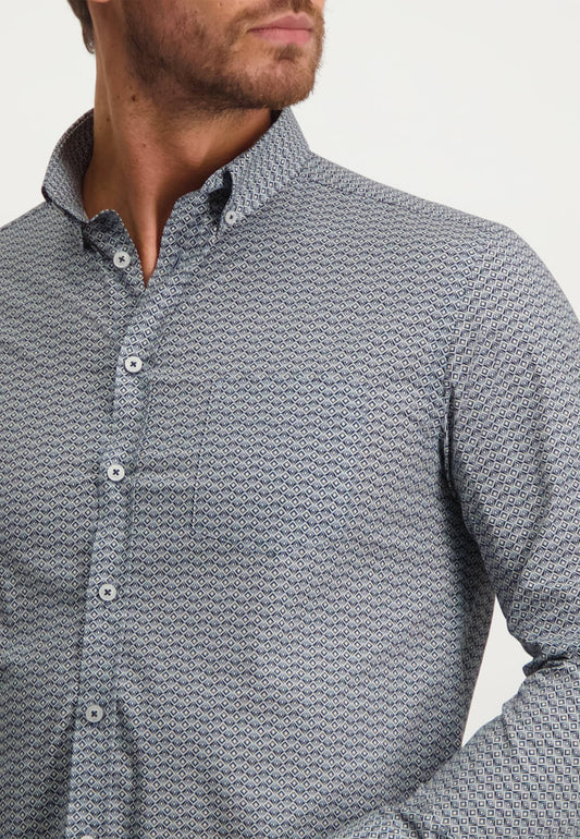 Blauw grijs katoenen regular fit hemd met print State of Art - 22260/5611