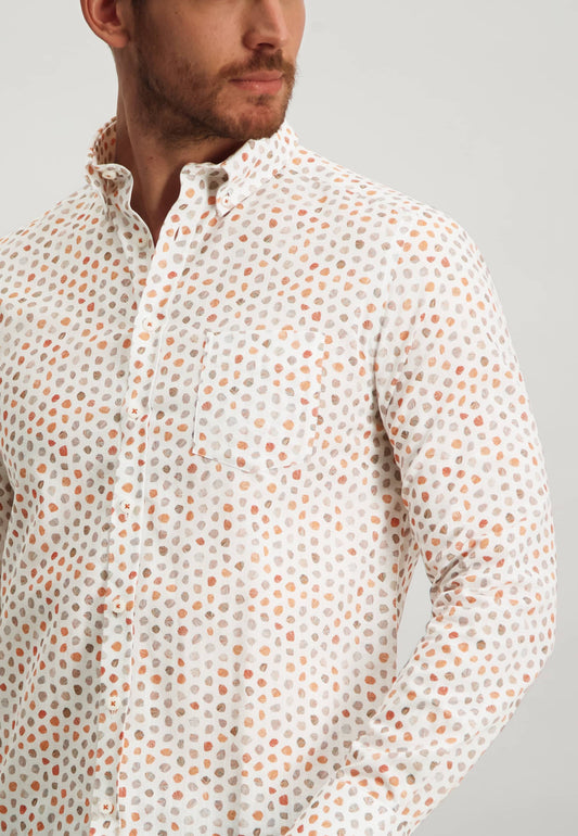 Oranje katoenen regular fit hemd met print State of Art - 12168/2991