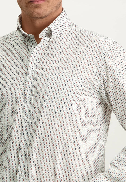 Baksteenrood katoenen regular fit hemd met print State of Art - 13271/1129